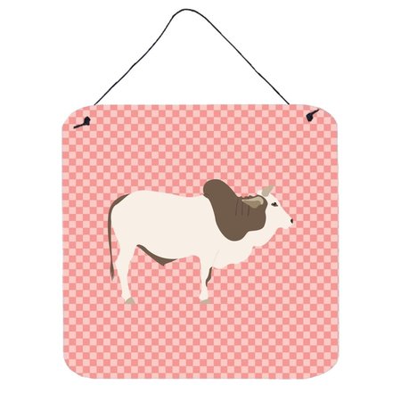 MICASA Malvi Cow Pink Check Wall or Door Hanging Prints6 x 6 in. MI225936